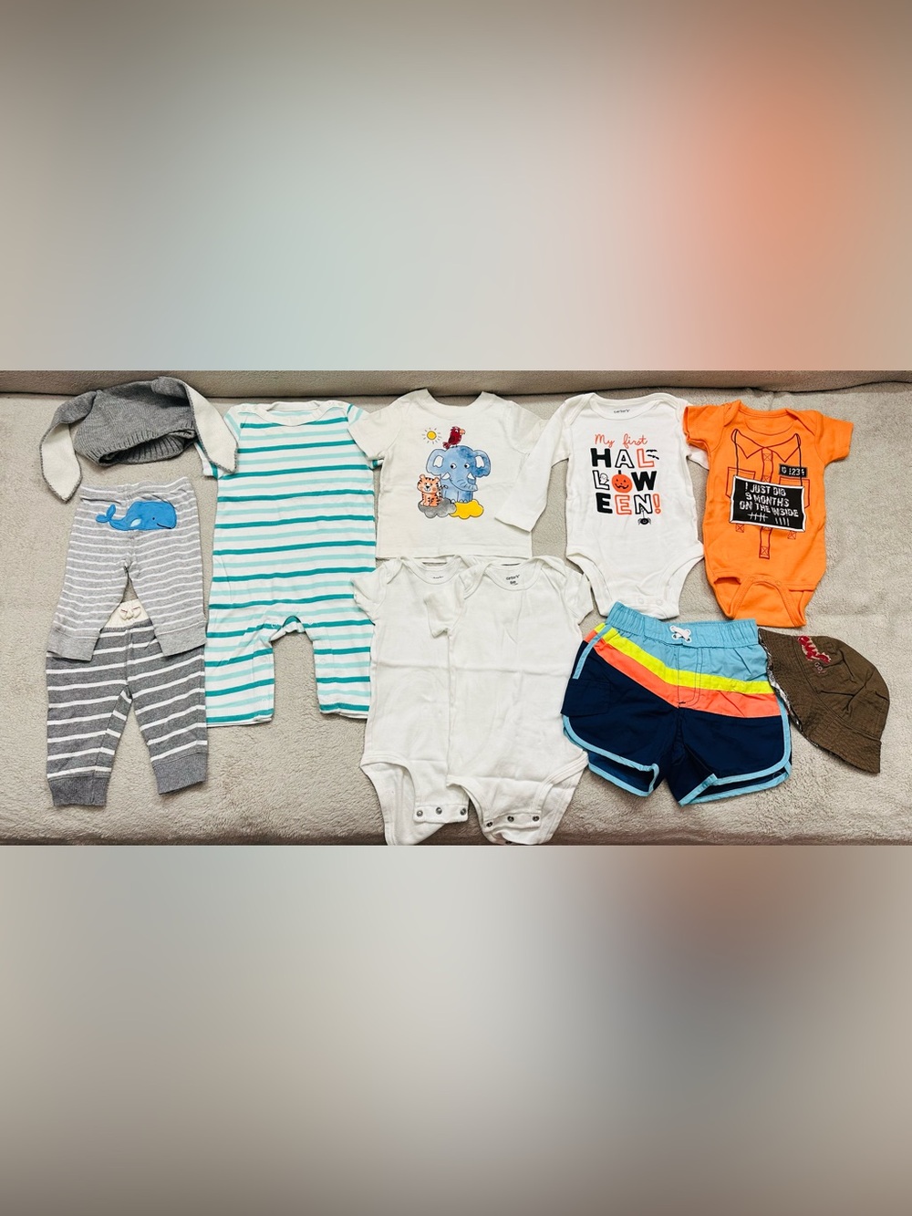 Baby Boy Lot 3-6M Romper Shorts Hat Carter's Old Navy Excellent Condition